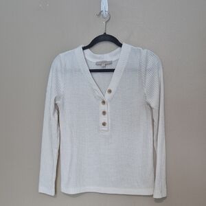 LOFT Textured White Buttoned Top